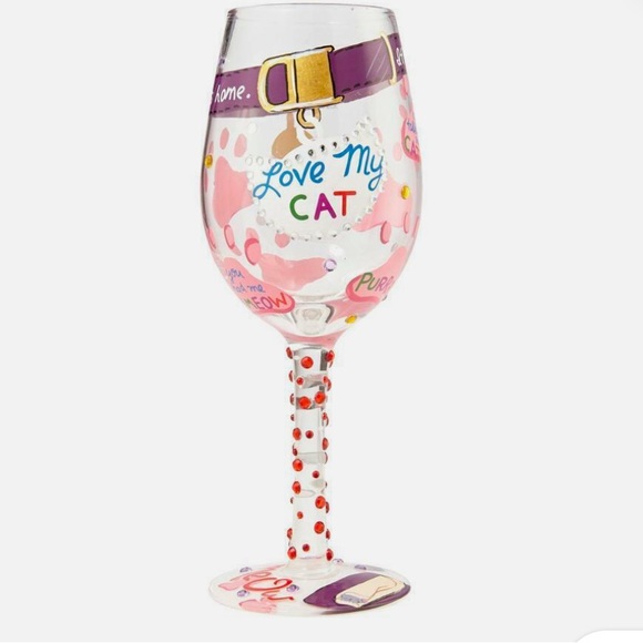 NIB Love My Cat - Wine Glass “Designs by Lolita" RETIRED, Painted & Crystals - Picture 1 of 13